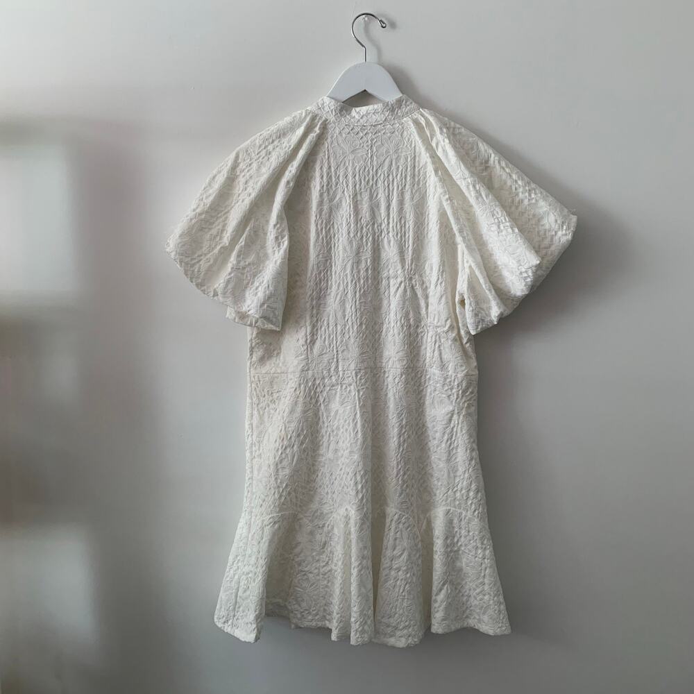 Jacquard Puff Sleeve Ivory Dress Size L - Picture 2 of 5